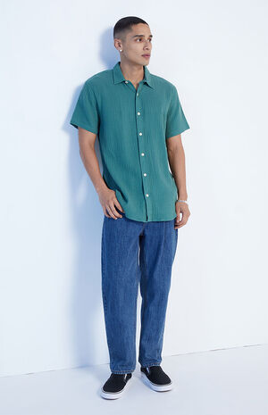 Green Textured Classic Camp Shirt image number 4