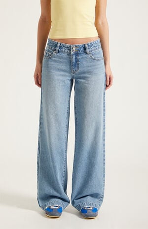 Casey Low Rise Baggy Jeans Double Button Medium Indigo image number 2