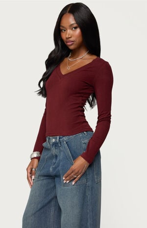 Larna V Neck Ribbed T-Shirt image number 2