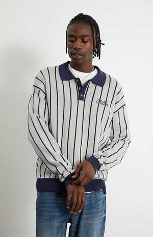 Pinstripe Polo Knit Sweater image number 3