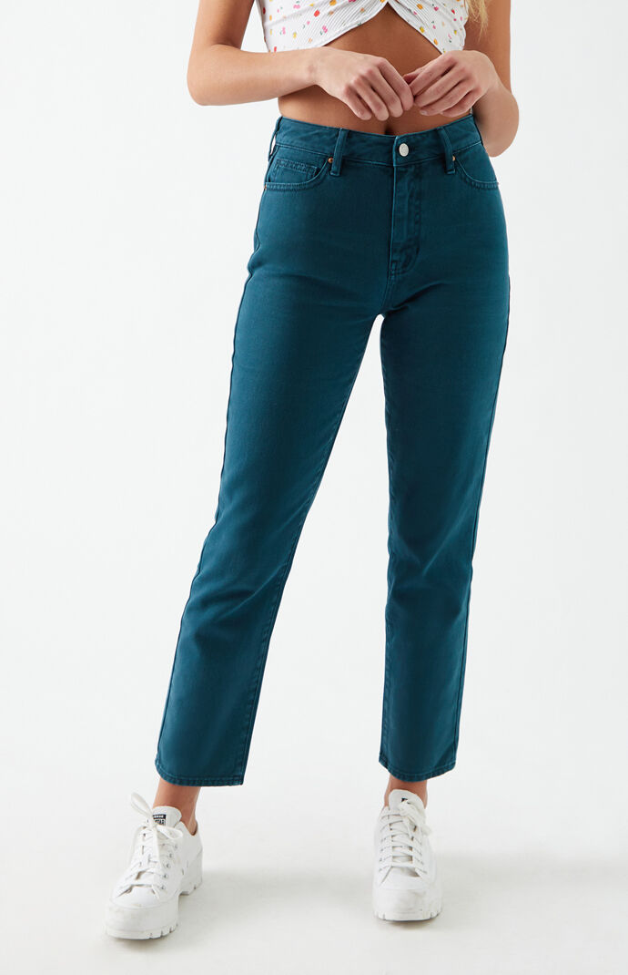 Teal High Waisted Straight Leg Jeans