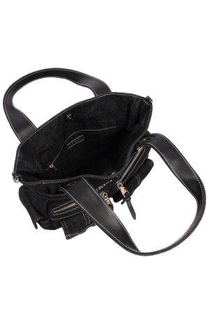 Multi Pocket Black Denim Cinch Tote Bag image number 6