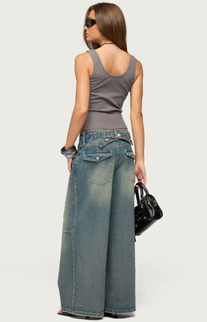 Adjustable Button Low Rise Baggy Jeans image number 4