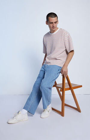 White & Orange Textured Cropped Oversized Shirt image number 4