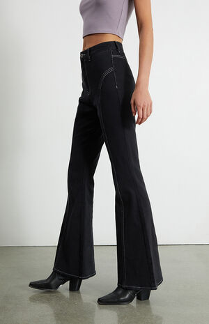 Black High Waisted Flare Jeans image number 3