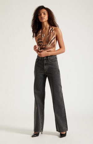 Madison High Waisted Girlfriend Jeans Washed Black image number 6