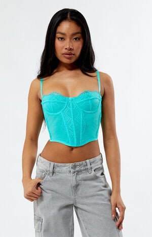 Lace Trim Mesh Corset Top