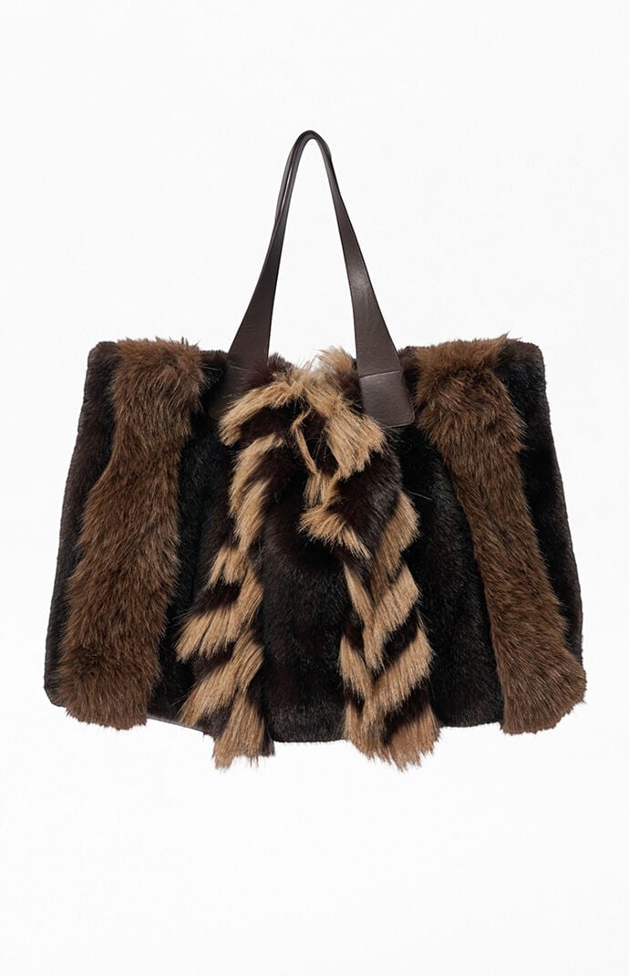 AZALEA WANG Chocolate Confidante Faux Fur Handbag