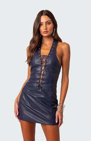 Fiia Lace Up Faux Leather Mini Dress image number 1