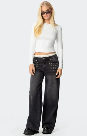 Grommet Low Rise Baggy Jeans image number 1