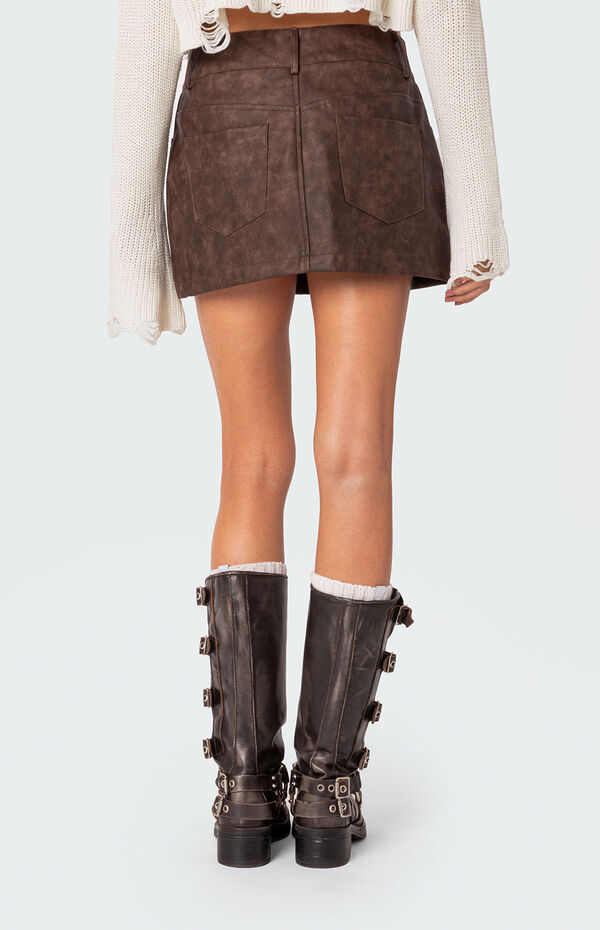 Edikted Euphoria Washed Faux Leather Mini Skirt