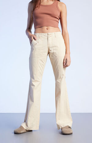 Tan Low Rise Flare Pants image number 2