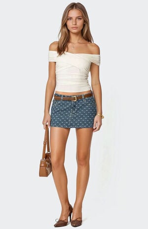Embroidered Bow Denim Mini Skirt image number 1
