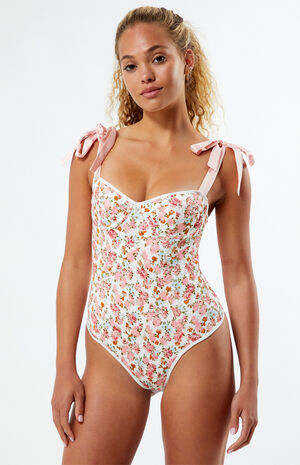 Floral Bow Tie Bodysuit image number 1