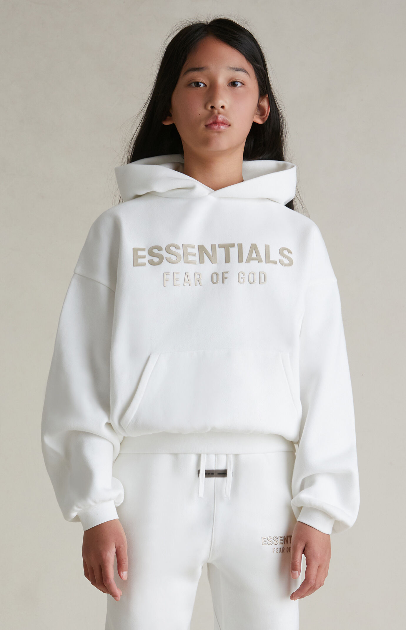 Fear of God ESSENTIALS Kids Cloud White Fleece Hoodie | Pacsun