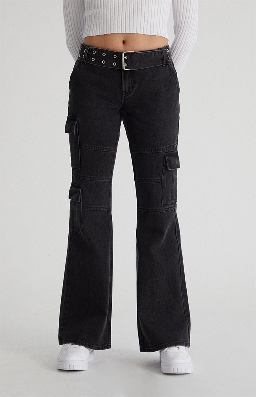 PacSun Black Low Rise Cargo Flare Jeans PacSun