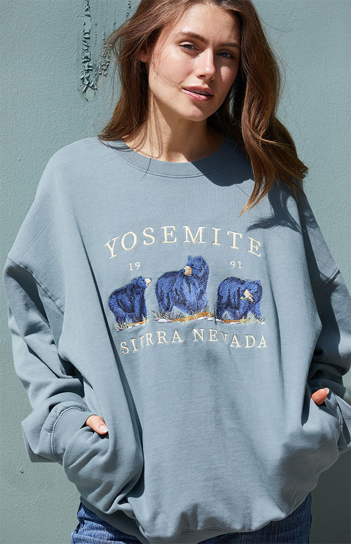 John Galt Pale Sage Green Yosemite Bears Crew Neck Sweatshirt PacSun