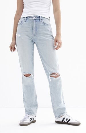 Light Indigo Distressed Dad Jeans image number 2