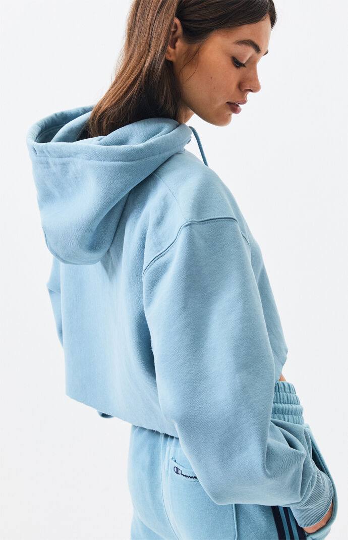 Champion Light Blue Reverse Weave Cropped Hoodie Pacsun