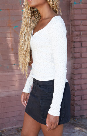 White Floral Pointelle Zelly Long Sleeve Top image number 2