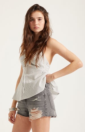 Ivy High Waisted Denim Festival Shorts Ripped Gray image number 3