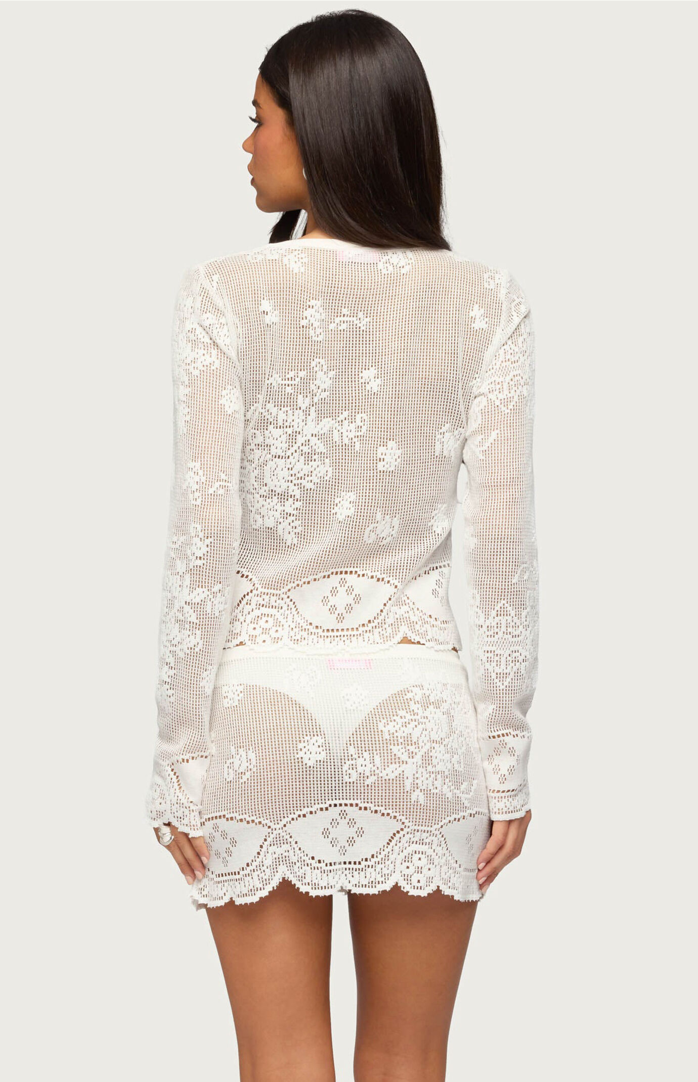 Edikted Rusa Button Up Sheer Crochet Top | Pacsun
