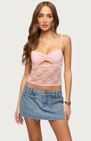 Damarie Cutout Ruched Sheer Lace Top image number 1