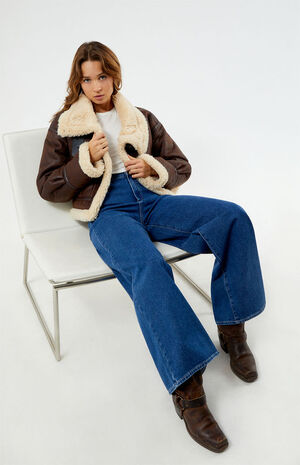 Faux Leather Sherpa Moto Jacket image number 2