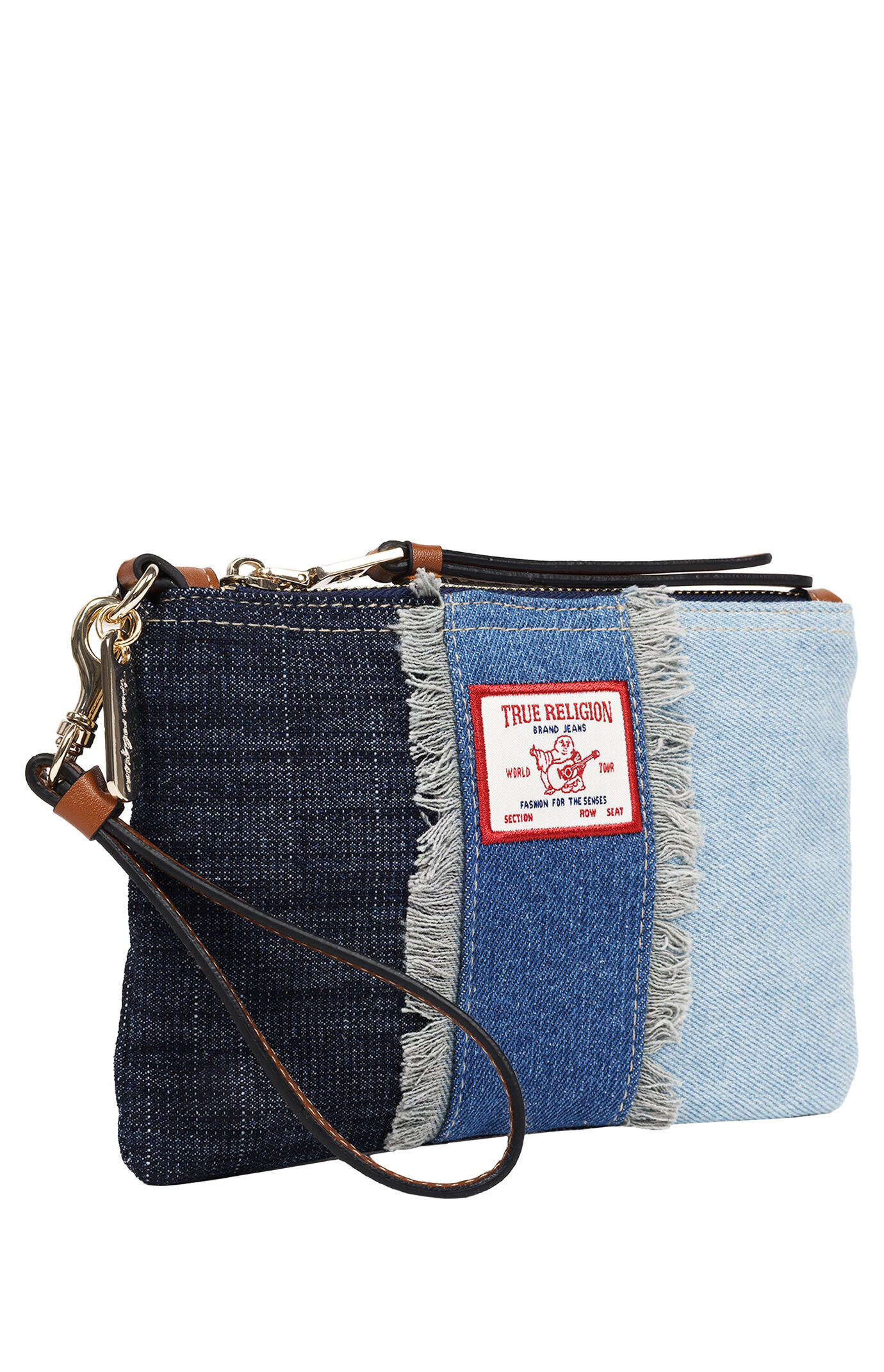True Religion Frayed Panel Denim Pouch Wristlet