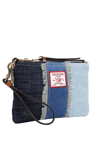 Frayed Panel Denim Pouch Wristlet image number 2