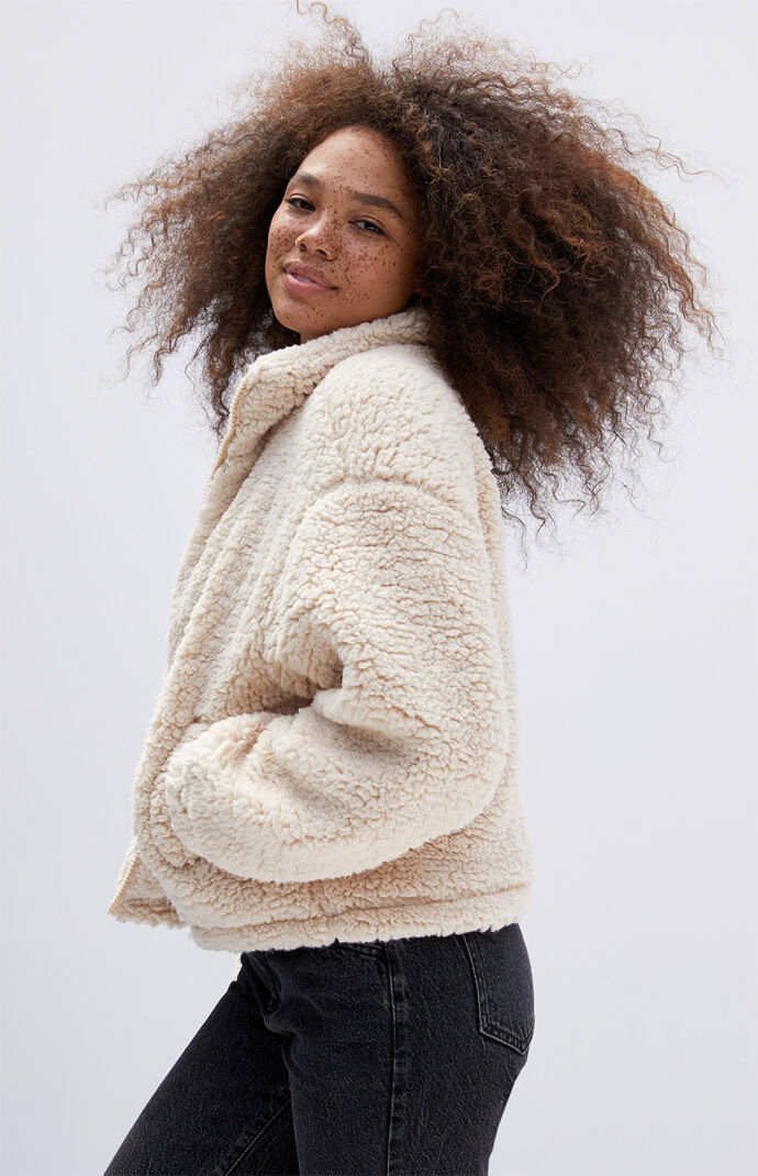 LA Hearts Ivory Sherpa Jacket PacSun