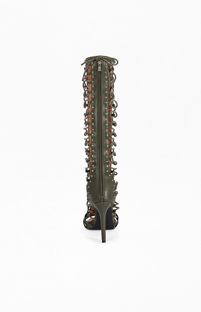 AZALEA WANG Women's Rosalina Olive Lace-Up Gladiator Stiletto Sandals