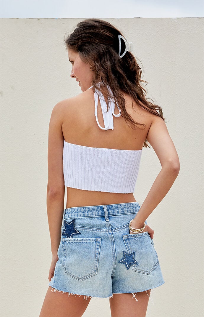 PacSun Light Indigo Star High Waisted Denim Festival Shorts PacSun