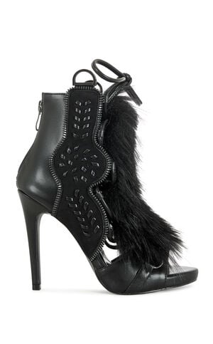Women's Shainy Black Faux Fur Gladiator Sandal Booties image number 1