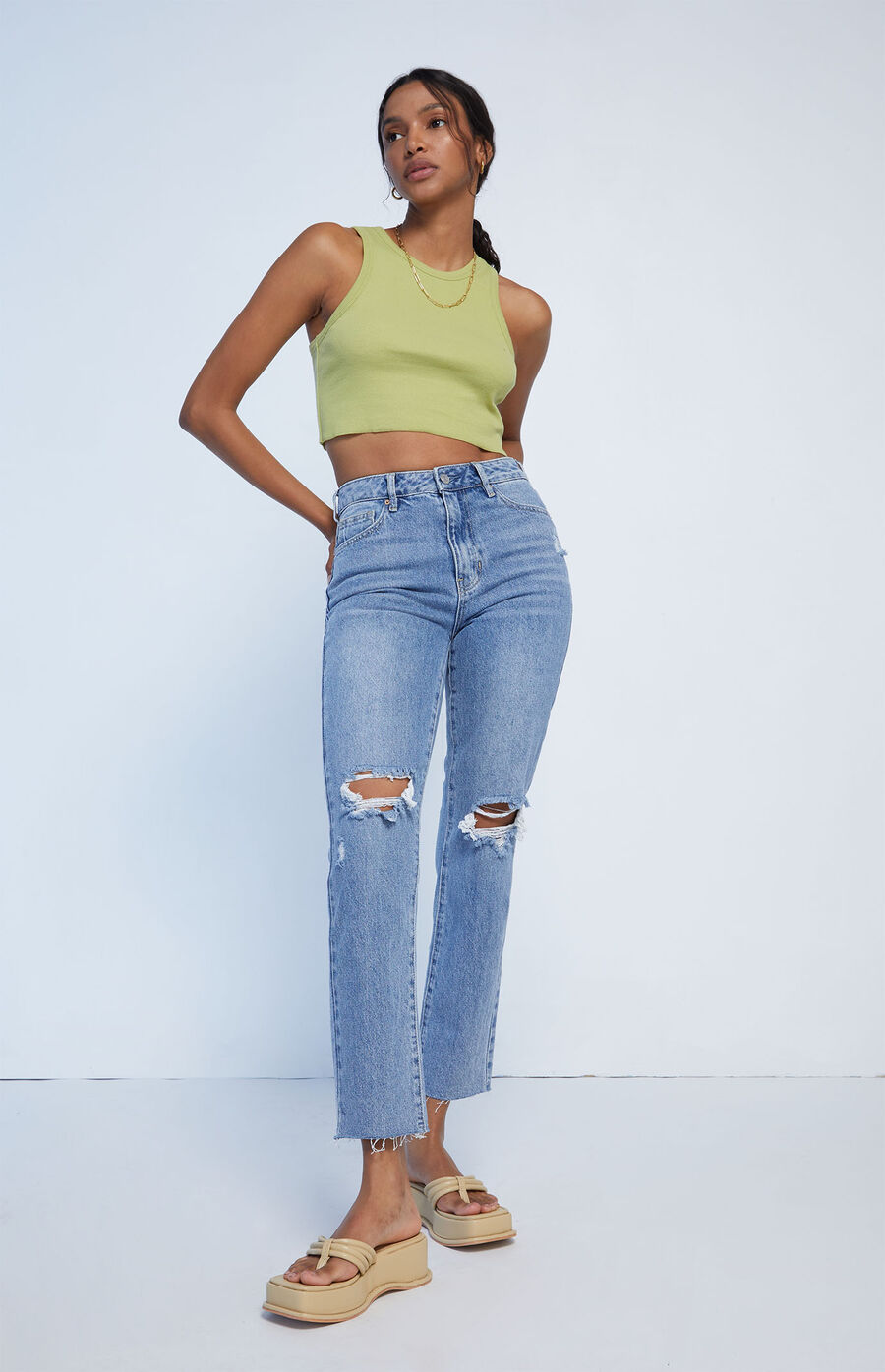 PacSun Eco Medium Blue Ripped Mom Jeans PacSun