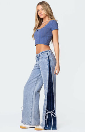 Contrast Split Washed Jeans image number 3