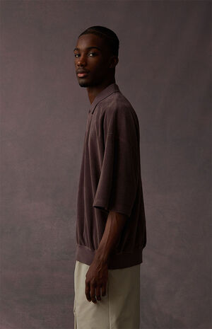 Plum Terry Cloth Short Sleeve Polo Shirt image number 3