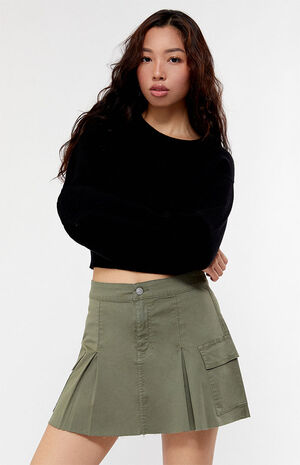 Olive Stretch Pleated Cargo Mini Skirt image number 2