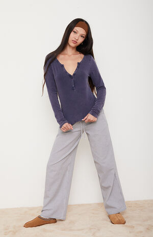 Ashlee Washed Notched Henley Long Sleeve Top image number 4