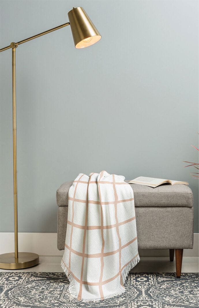 Blush Grid Woven Throw Blanket