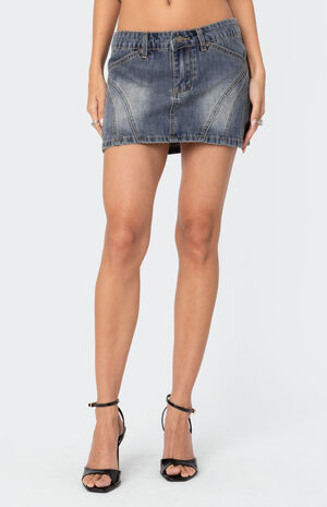 Uma Top Stitch Washed Denim Mini Skirt image number 2