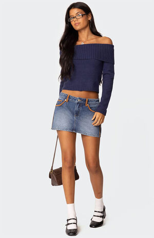 Vera Suede Trim Denim Mini Skirt image number 4