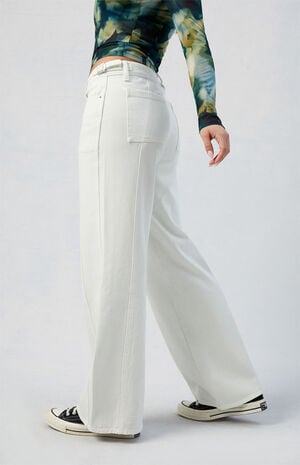 White Paneled Low Rise Baggy Jeans image number 4