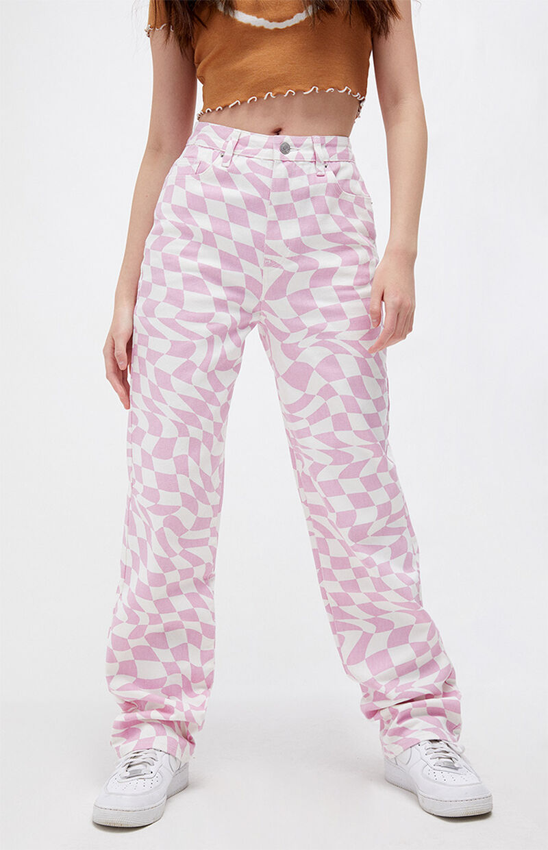PacSun Pink Checkerboard Boyfriend Jeans PacSun