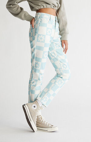 Eco Flower Checkerboard Mom Jeans image number 3