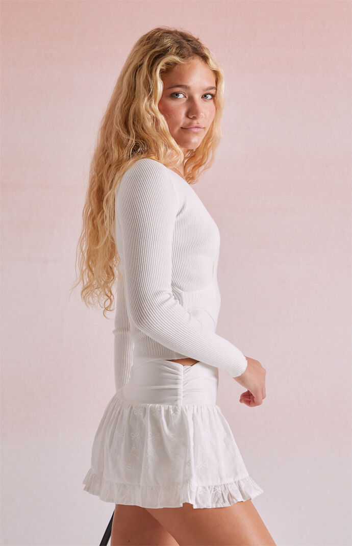 【MUCENT】STRIA PUNCHING EYELET BANDING MINI SKIRT★25SS★ Beverly and Beck Eyelet Bow Micro Mini Skort | PacSun