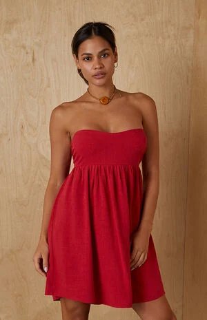 Tie Back Strapless Babydoll Mini Dress image number 2