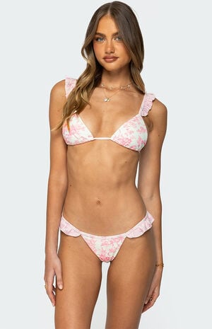 Floral Ruffle Triangle Bikini Top