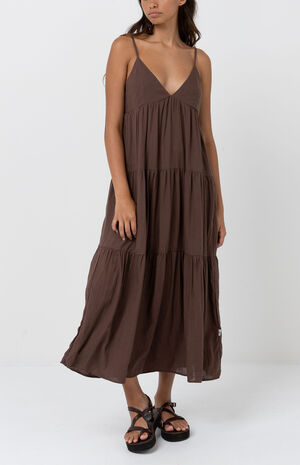 Chocolate Classic Tiered Midi Dress image number 1