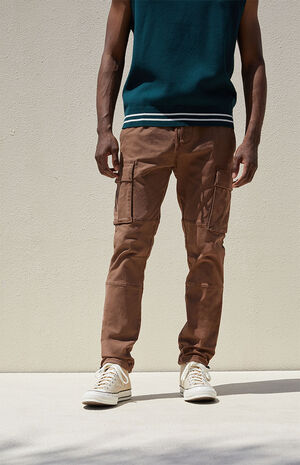 Stretch Canvas Brown Slim Cargo Pants image number 2
